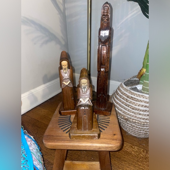Vintage Hand Carved Wooden Praying Monks - Picture 1 of 6